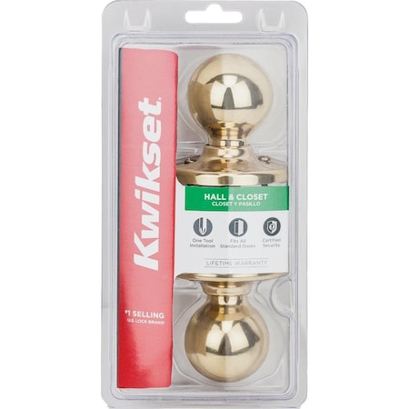 Kwikset Polo Polished Brass Hall & Closet Door Knob 200P 3 CP V1